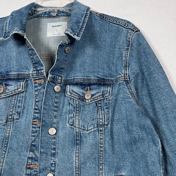 Old Navy Denim Jacket Womens LG Button‎ Front Pockets Blue Trucker Jean Jacket - Picture 6 of 14